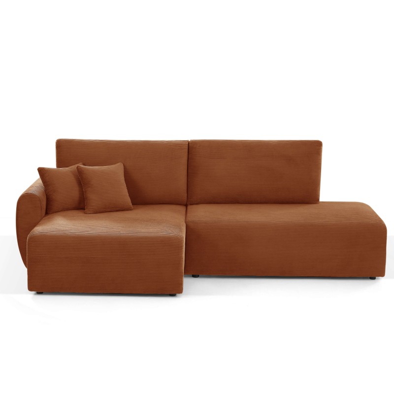 Divano angolare sinistro aperto convertibile DANILO 4 posti in velluto a coste terracotta