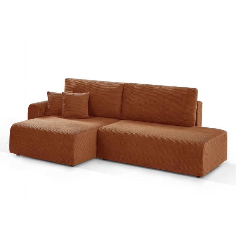 Divano angolare sinistro aperto convertibile DANILO 4 posti in velluto a coste terracotta