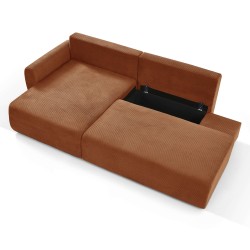 Divano angolare sinistro aperto convertibile DANILO 4 posti in velluto a coste terracotta