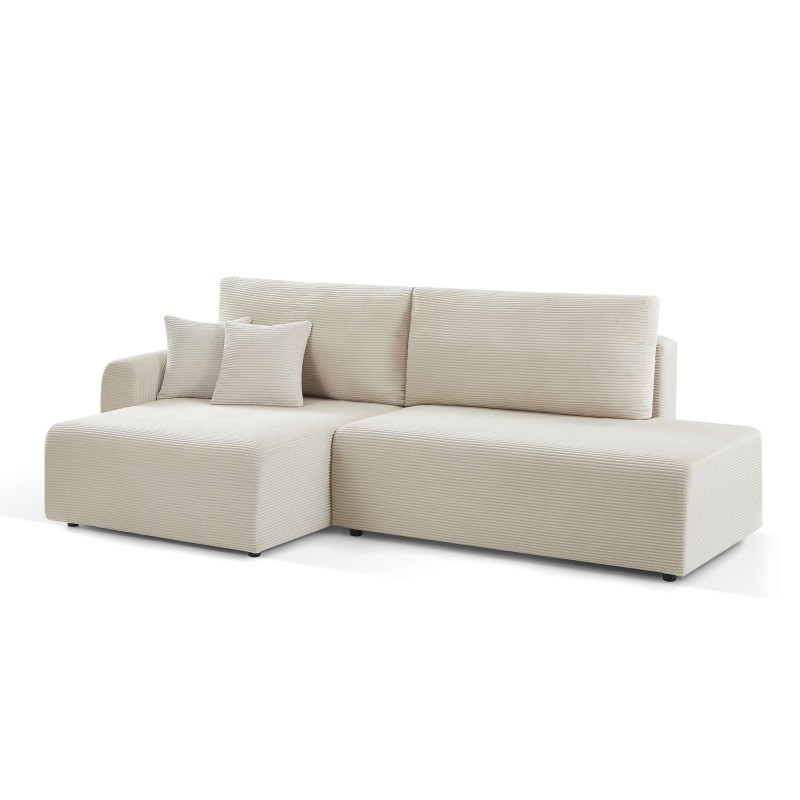 Divano angolare sinistro aperto convertibile DANILO 4 posti in velluto a coste beige