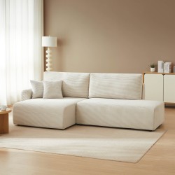 Divano angolare sinistro aperto convertibile DANILO 4 posti in velluto a coste beige