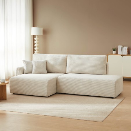 Divano angolare sinistro aperto convertibile DANILO 4 posti in velluto a coste beige