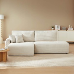 Divano angolare sinistro aperto convertibile DANILO 4 posti in velluto a coste beige