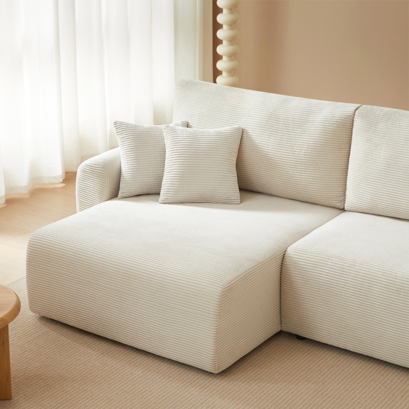 Divano angolare sinistro aperto convertibile DANILO 4 posti in velluto a coste beige