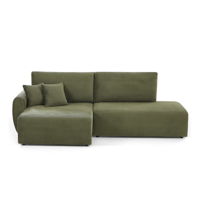 Divano angolare sinistro aperto convertibile DANILO 4 posti in velluto a coste verde