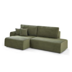 Divano angolare sinistro aperto convertibile DANILO 4 posti in velluto a coste verde