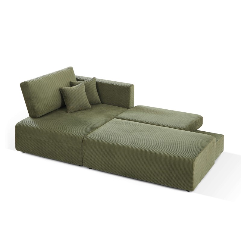 Divano angolare sinistro aperto convertibile DANILO 4 posti in velluto a coste verde