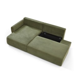 Divano angolare sinistro aperto convertibile DANILO 4 posti in velluto a coste verde