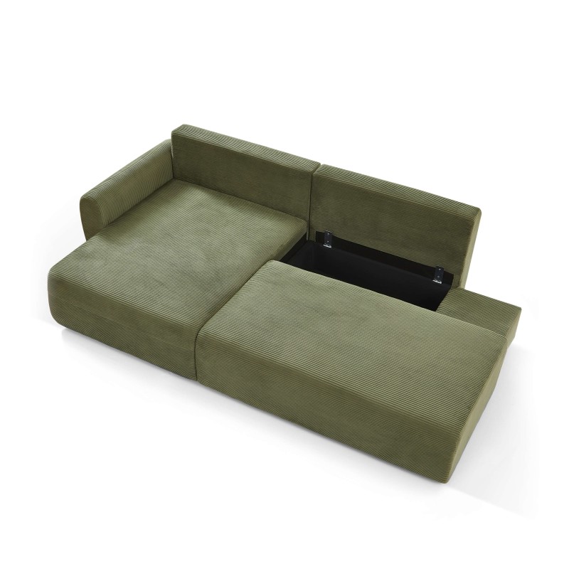 Divano angolare sinistro aperto convertibile DANILO 4 posti in velluto a coste verde