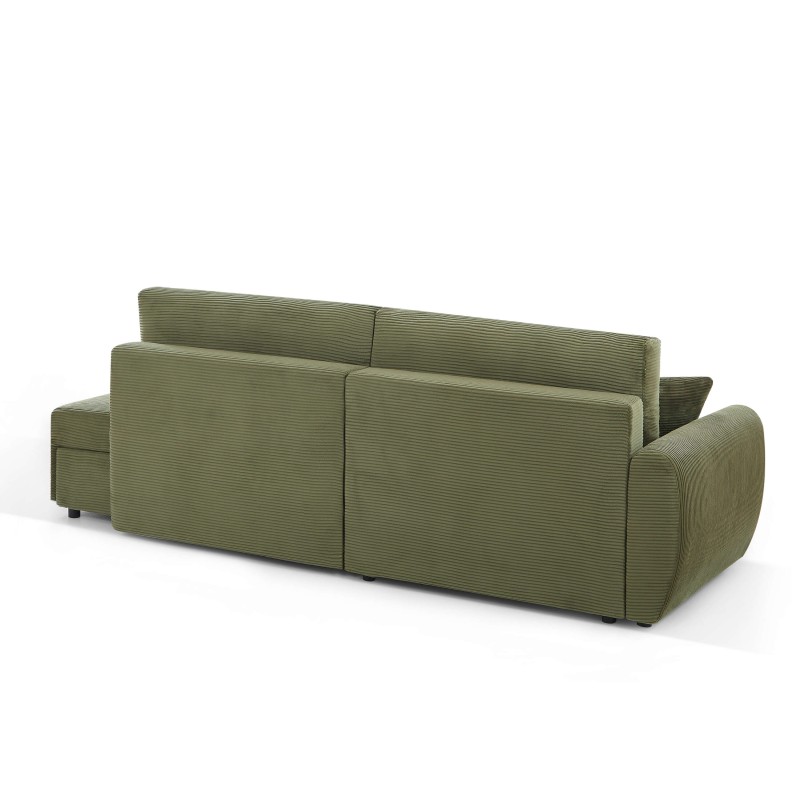 Divano angolare sinistro aperto convertibile DANILO 4 posti in velluto a coste verde