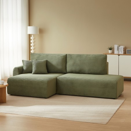 Offene Eckcouchgarnitur DANILO 4-Sitzer aus grünem Cord