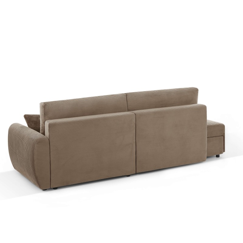 Divano angolare destro aperto trasformabile DANILO 4 posti in velluto a coste color tortora