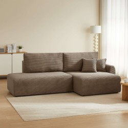 Divano angolare destro aperto trasformabile DANILO 4 posti in velluto a coste color tortora