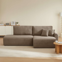 Divano angolare destro aperto trasformabile DANILO 4 posti in velluto a coste color tortora