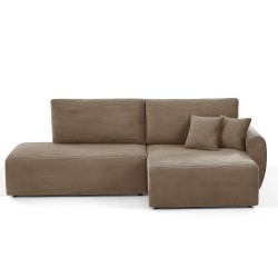 Divano angolare destro aperto trasformabile DANILO 4 posti in velluto a coste color tortora