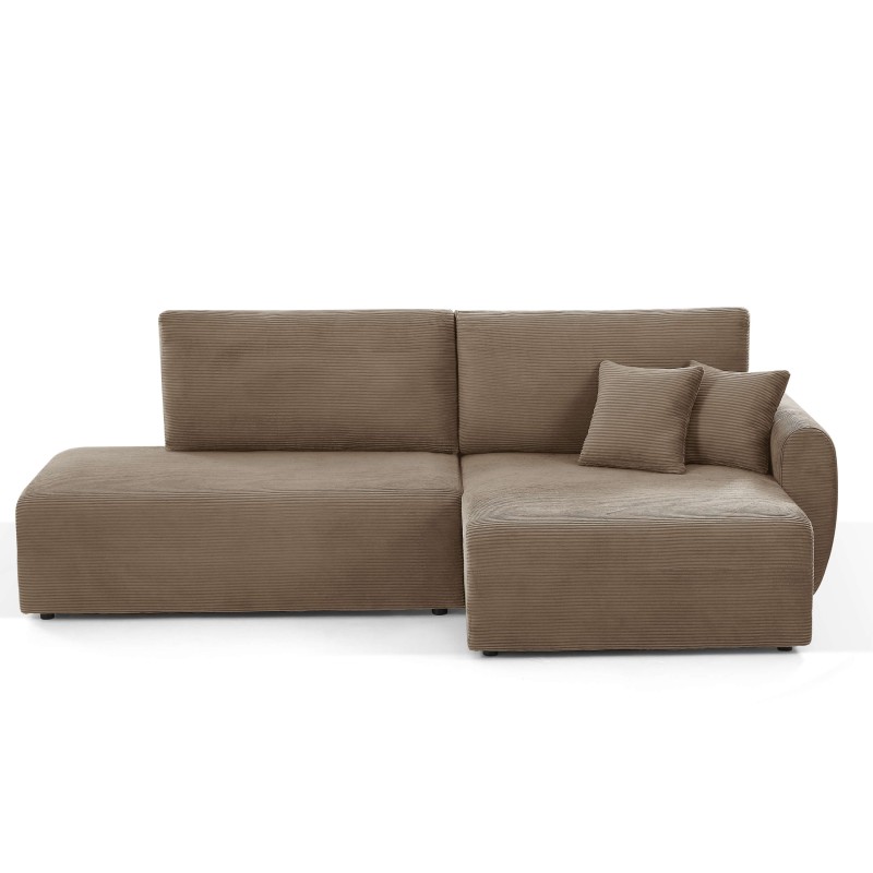 Divano angolare destro aperto trasformabile DANILO 4 posti in velluto a coste color tortora