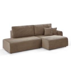 Divano angolare destro aperto trasformabile DANILO 4 posti in velluto a coste color tortora