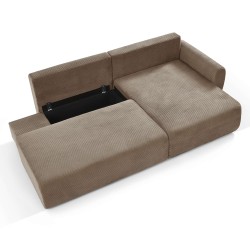 Divano angolare destro aperto trasformabile DANILO 4 posti in velluto a coste color tortora