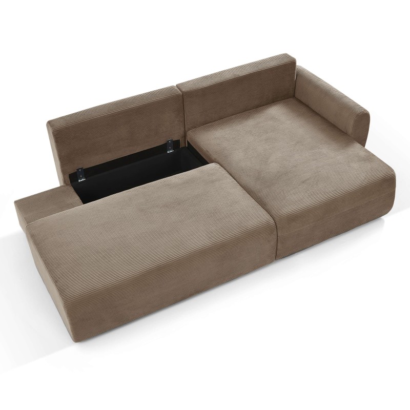 Divano angolare destro aperto trasformabile DANILO 4 posti in velluto a coste color tortora