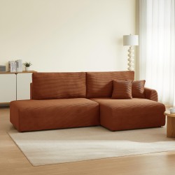 Divano angolare destro aperto trasformabile DANILO 4 posti in velluto a coste terracotta