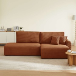 Divano angolare destro aperto trasformabile DANILO 4 posti in velluto a coste terracotta