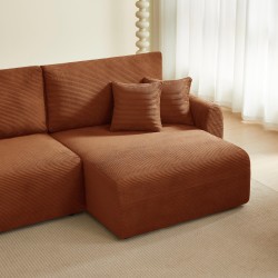 Divano angolare destro aperto trasformabile DANILO 4 posti in velluto a coste terracotta