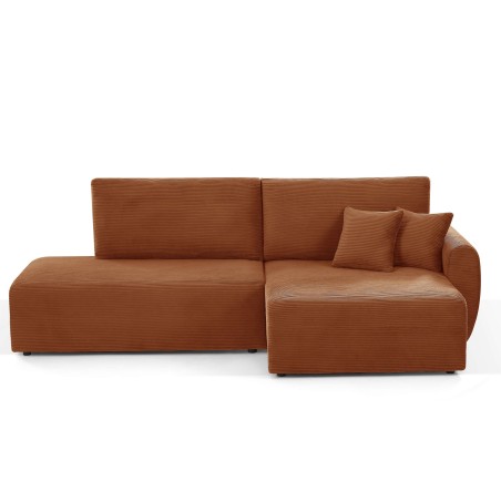Canapé d'angle droit ouvert convertible DANILO 4 places velours côtelé terracotta