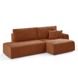 Divano angolare destro aperto trasformabile DANILO 4 posti in velluto a coste terracotta