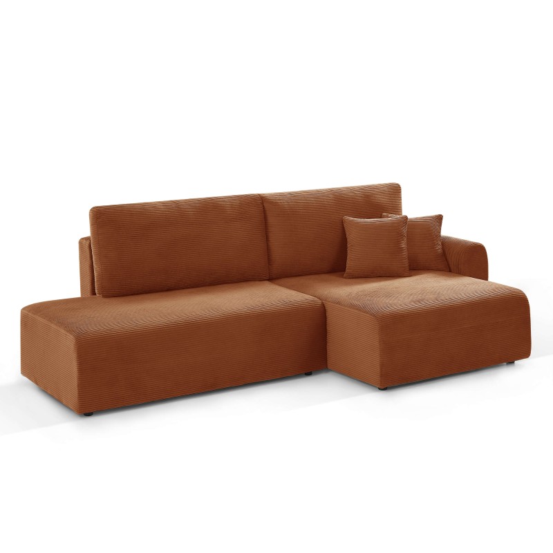 Divano angolare destro aperto trasformabile DANILO 4 posti in velluto a coste terracotta