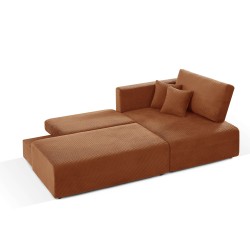 Divano angolare destro aperto trasformabile DANILO 4 posti in velluto a coste terracotta