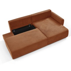 Divano angolare destro aperto trasformabile DANILO 4 posti in velluto a coste terracotta