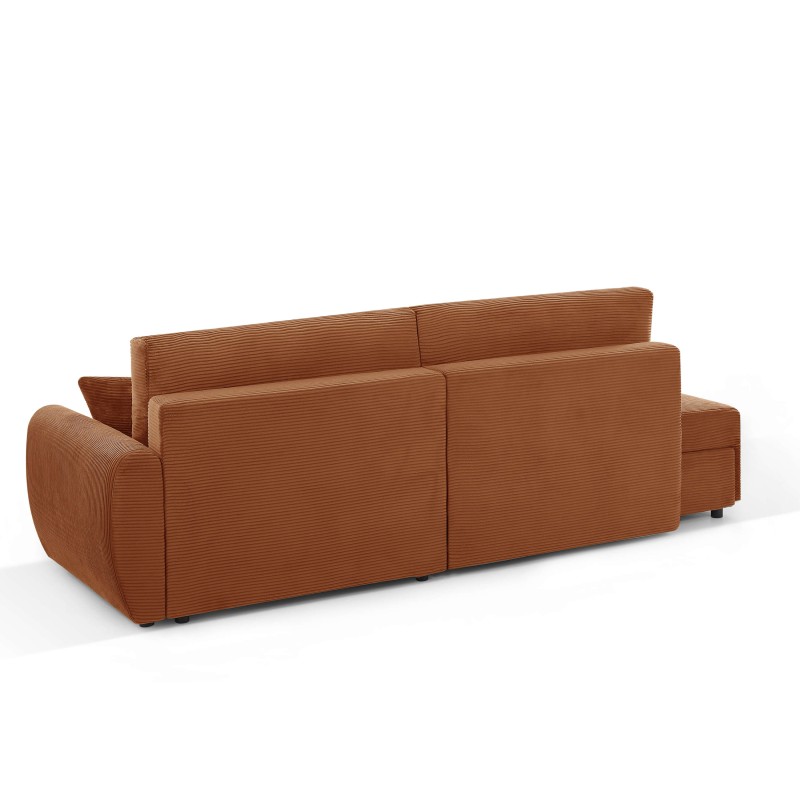 Divano angolare destro aperto trasformabile DANILO 4 posti in velluto a coste terracotta