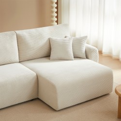 Divano angolare destro aperto trasformabile DANILO 4 posti in velluto a coste beige