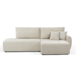 Divano angolare destro aperto trasformabile DANILO 4 posti in velluto a coste beige