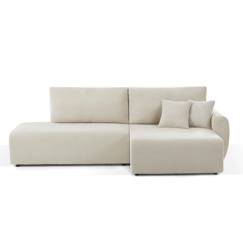 Divano angolare destro aperto trasformabile DANILO 4 posti in velluto a coste beige