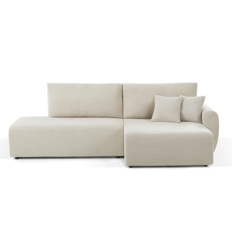 Divano angolare destro aperto trasformabile DANILO 4 posti in velluto a coste beige