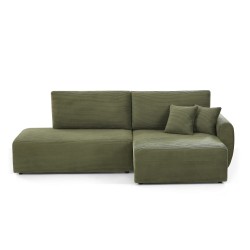 Divano angolare destro aperto trasformabile DANILO 4 posti in velluto a coste verde