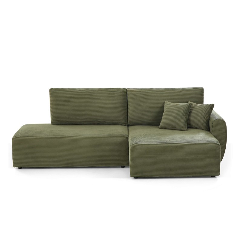 Divano angolare destro aperto trasformabile DANILO 4 posti in velluto a coste verde