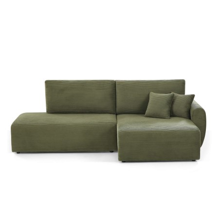 Ecksofa rechts offen zum Ausziehen DANILO 4-Sitzer aus grünem Cord