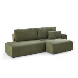 Divano angolare destro aperto trasformabile DANILO 4 posti in velluto a coste verde