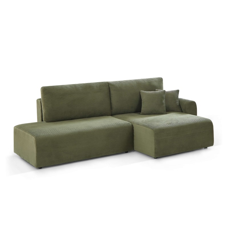 Divano angolare destro aperto trasformabile DANILO 4 posti in velluto a coste verde