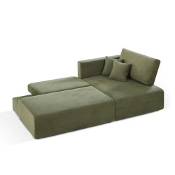 Divano angolare destro aperto trasformabile DANILO 4 posti in velluto a coste verde