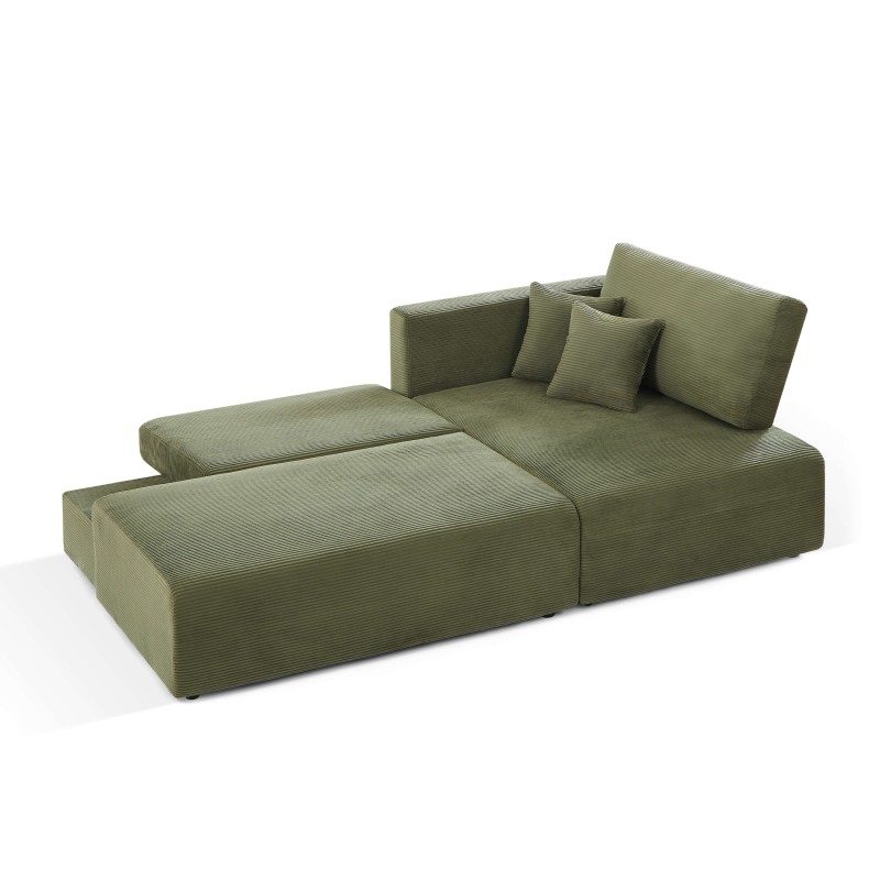 Divano angolare destro aperto trasformabile DANILO 4 posti in velluto a coste verde