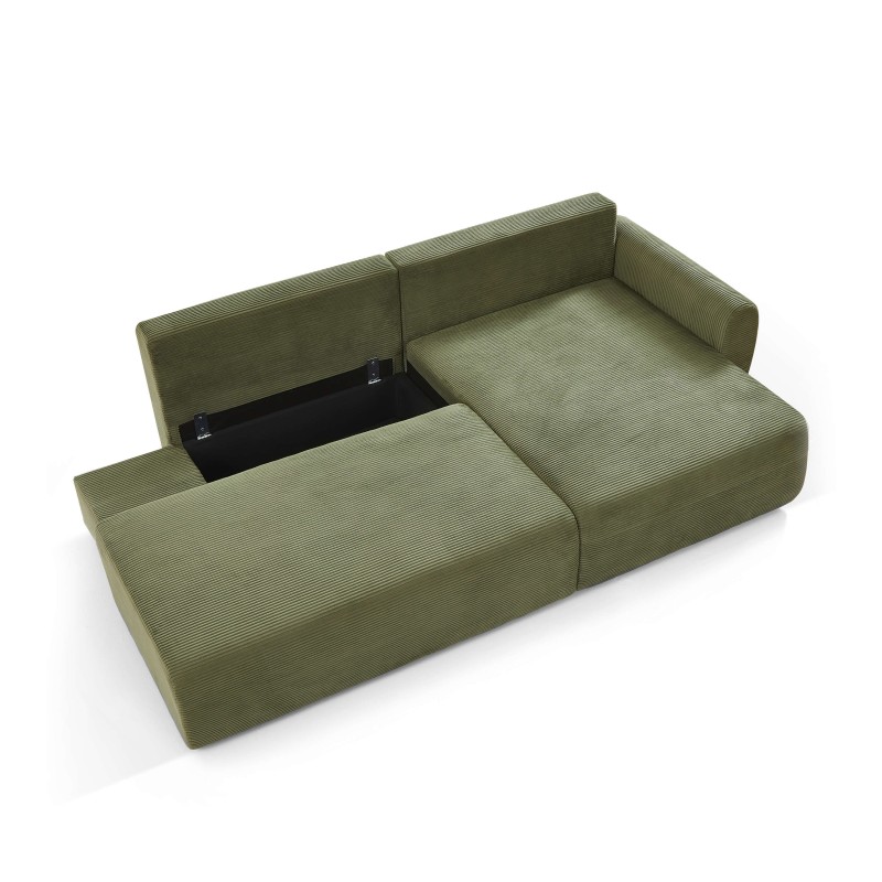 Divano angolare destro aperto trasformabile DANILO 4 posti in velluto a coste verde