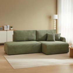 Divano angolare destro aperto trasformabile DANILO 4 posti in velluto a coste verde