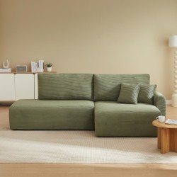 Divano angolare destro aperto trasformabile DANILO 4 posti in velluto a coste verde