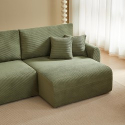 Divano angolare destro aperto trasformabile DANILO 4 posti in velluto a coste verde