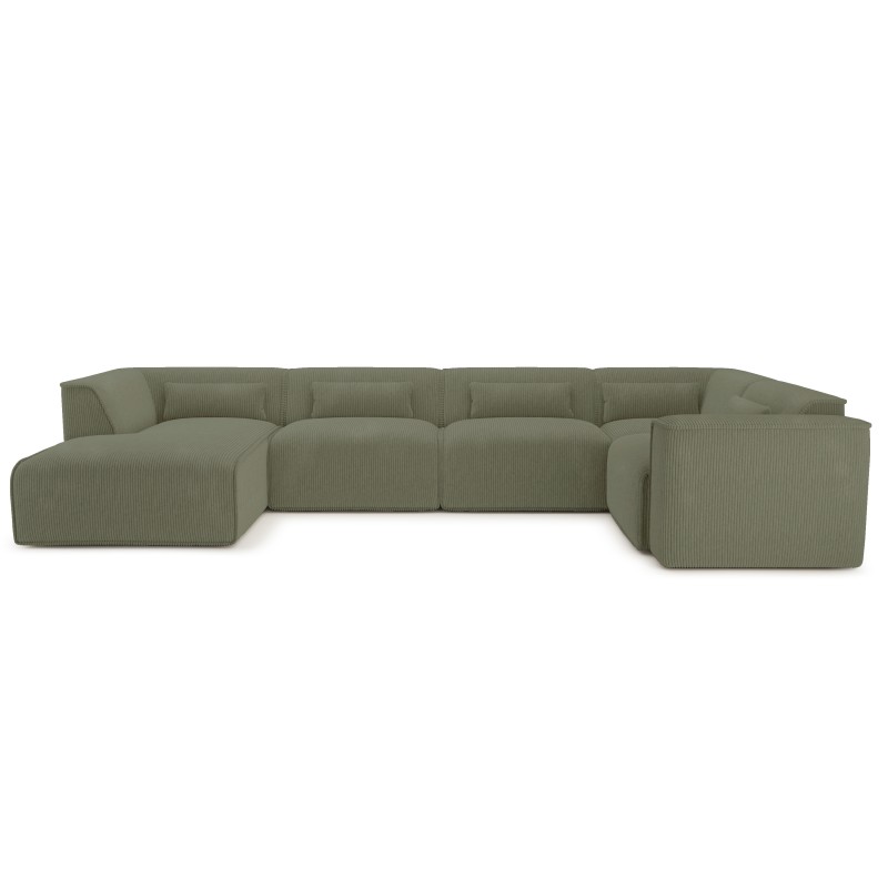 Divano panoramico fisso NUNA 7 posti con chaise longue a sinistra in velluto a coste verde