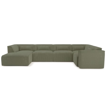 Divano panoramico fisso NUNA 7 posti con chaise longue a sinistra in velluto a coste verde