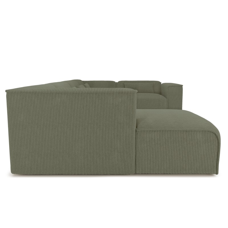 Divano panoramico fisso NUNA 7 posti con chaise longue a sinistra in velluto a coste verde